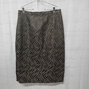 Psalm CIV Skirt Black Gold Metallic Abstract A-line Goth Business Formal 20